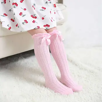 Čipky Ponožky Baby Ponožky Dievčatá Zime Tuhé Teplé Kolená Vysoké Ponožky s Luky Roztomilý Princezná Dlhé Trubice Deti Botičky Pruhované Vertikálne