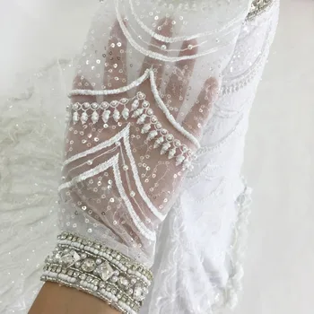 čipky Svadobné Šaty 2017 morská víla svadobné šaty plné perál a korálky, ručne vyrobené hlboké V-neck vlastná veľkosť súd vlak, doprava zdarma