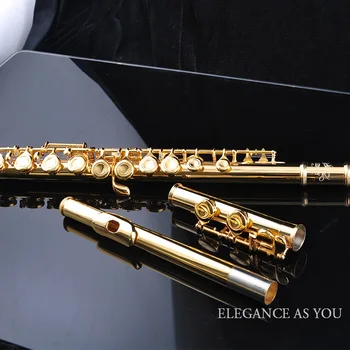 Čistý dobrú kvalitu zvuku pozlátené 16 otvory kláves E C flauta,hrať zatvorené-jamkové cupronickel C ladenie nástroja flauta