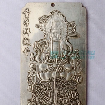 Čínskom tibete Strieborných Prútov Fengshui chlapec chodil na guanyin amulet Pás značky, závesné kovové remeselné
