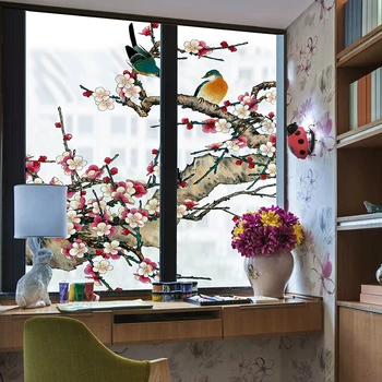 Čínsky elektrostatické mliečneho skla film podlahy až k stropu, obývacej izby, kuchyne, posuvné dvere, okná samolepky zdobené priesvitné