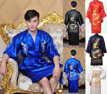 Čínsky Hodváb Drak Muž Pyžamo Muž Saténový Župan 5 Farieb pre Dospelých Nightgown Doma pre Sleepwear Čínskej Tradičnej Kostým 89