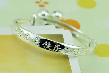 Čínsky štýl, detské strieborné šperky čistý 925 strieborný náramok jednoduché bell prívesok dizajn, pevná strieborná dieťa náramok najlepšie
