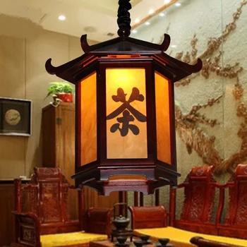 Čínsky štýl prívesok svetlo jedáleň štúdia reštaurácia Drevené klasické tvorivé Pavilón imitácia dreva ovčej lampa ZH