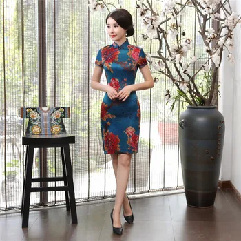 Šanghaj Príbeh Nový Príchod Letné Krátke Qipao Kvetinový Cheongsam Šaty Tradičné Čínske Oblečenie Orientálne Šaty pre Ženy