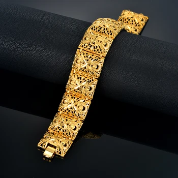 Široký Náramok 22 mm Zlatá Farba Reťaz Prepojenie Robustný Náramky & Prívesky pre Ženy Vintage Šperky Kvet Veľký Náramok