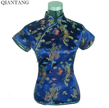 Špeciálna Ponuka Námornícka Modrá Letné Dámske Blúzky, Satin Tričko Top Mujeres Camisa Čínske Tradičné Oblečenie Veľkosti S M L XL XXL A0018