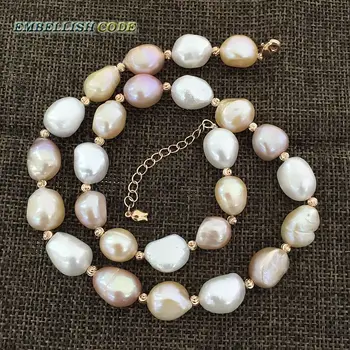 špeciálne semi baroková perla nepravidelného Rose Zlaté korálky náhrdelník Zmiešané farby biela ružová fialová stely sladkovodných perál pre ženy