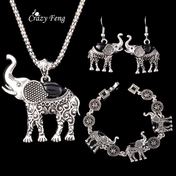Šperky Darček Strieborná Farba Kameňa Náhrdelník Prívesok Náramok Náušnice Pre Ženy Tibetského Striebra Módne Afriky Šperky Set