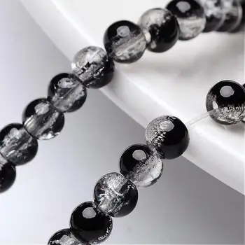 Šperky Korálky Praskanie Sklenené Korálky Prameňov, Okrúhly, Čierny, 4 mm, Otvor: 1.1~1.3 mm, 31.4