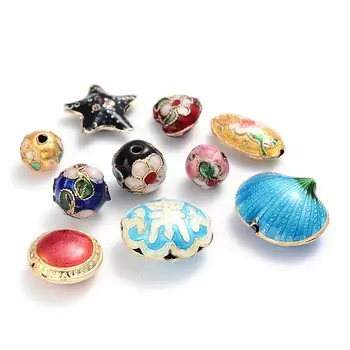 Šperky Korálky, Ručne vyrábané Cloisonne Korálky Mix, Rôzne Farby, asi 3~20 mm široký, 6~25 mm dlhé, otvor: 1~2 mm