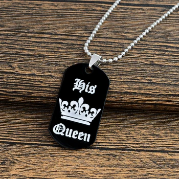 Šperky prispôsobené jej kráľ jeho kráľovná vyryté písmená čierny pes štítok náhrdelník pár Valentína darček veľkoobchod