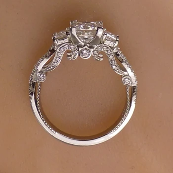 Šumivé Luxusné Šperky 925 Sterling Silver Tri Kamenné Princezná Rez 5A Cubic Zirconia CZ Strany Žien Svadobné Kapela Krúžok Darček