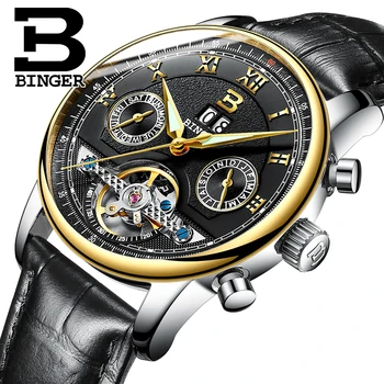Švajčiarsko BINGER pánske hodinky, luxusné značky Tourbillon viaceré funkcie vode odolné Mechanické náramkové hodinky B-8603M-10