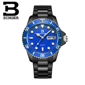 Švajčiarsko luxusné pánske hodinky BINGER značky quartz plný nehrdzavejúcej fashional svetelný náramkové hodinky jeden rok guaratee B9203M-11
