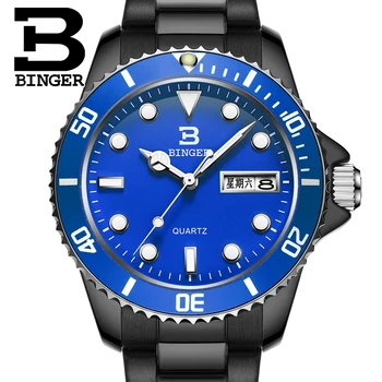 Švajčiarsko luxusné pánske hodinky BINGER značky quartz plný nehrdzavejúcej fashional svetelný náramkové hodinky jeden rok guaratee B9203M-11