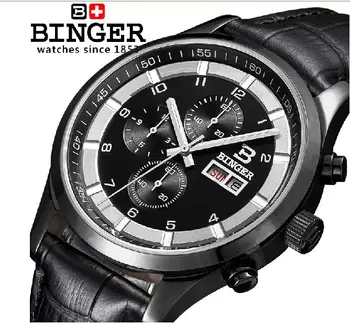 Švajčiarsko pánske hodinky, luxusné značky náramkových hodiniek BINGER Quartz plný kožený remienok z nerezovej ocele, vodotesné 300M BG-0403-4