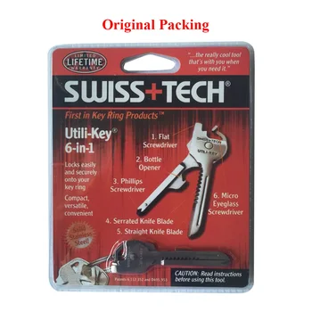 Švajčiarsky+Tech Multifunkčné Utili Kľúčový Nástroj 6 v 1 Vrecko Keychain Nástroj Multitool pre Auto Camping Hardvéru Leštené S S S S S