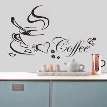 Šálku kávy so srdcom vinyl citát Reštaurácia Kuchyňa vymeniteľné Samolepky na stenu DIY domova wall art NÁSTENNÉ Drop Shipping