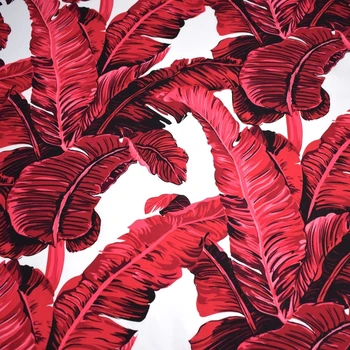 Šírka 140 cm módne Červená banán leaf Reaktívne potlač a farbenie čisté bavlnené tkaniny pre šaty telas tissus au meter tissu urob si sám