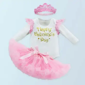 Šťastný Valentín Kombinézu Čipky Tutu Sukne hlavový most Novorodenca Dievča Oblečenie, Dojčenské Oblečenie Sady Valentine Batoľa Oblečenie