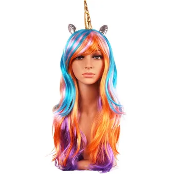 Žena je Cosplay Rainbow Dash s Jednorožec Malý Poníky Príbehy Twilight Sparkle Neon Dlhé Kučeravé Vlasy Krásy Syntetické Vlasy