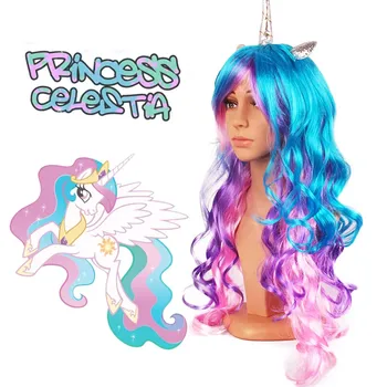 Žena je Cosplay Rainbow Dash s Jednorožec Malý Poníky Príbehy Twilight Sparkle Neon Dlhé Kučeravé Vlasy Krásy Syntetické Vlasy