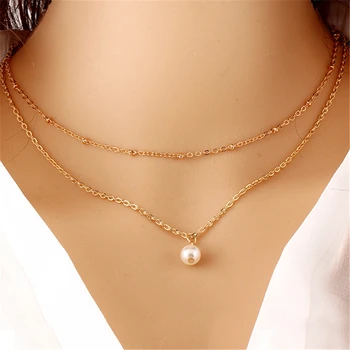 Ženské Dievča Čerstvé dámske oblečenie príslušenstvo 2 vrstvách indickej imitácia perly zlatý prívesok krátke letné reťazca náhrdelník moje objednávky
