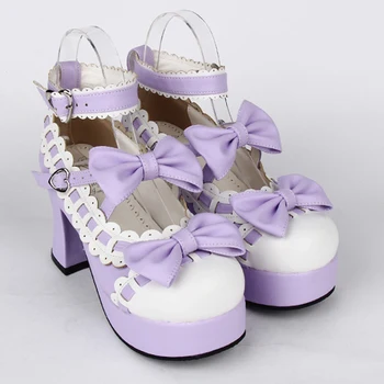 Ženské jar anime cosplay lolita topánky Sandále ženy poltopánková obuv luk vysoké podpätky kožené Princezná platforma topánky