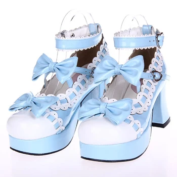 Ženské jar anime cosplay lolita topánky Sandále ženy poltopánková obuv luk vysoké podpätky kožené Princezná platforma topánky