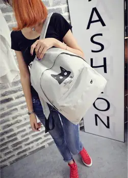 Ženy batoh 2018 Nové Módne plátno školský batoh dievča cat batoh jednoduché školy taška pre ženy bežné ženy cestovná taška