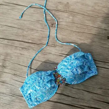 Ženy Bikini TOPY pre Ženy Plavky Diamond Tlač na Kvetinový Modré plavky Sexy Tajné Underwire Plávanie Biquini HORE