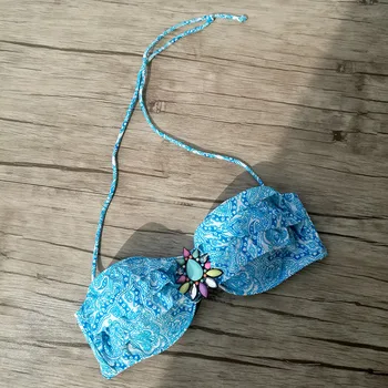 Ženy Bikini TOPY pre Ženy Plavky Diamond Tlač na Kvetinový Modré plavky Sexy Tajné Underwire Plávanie Biquini HORE