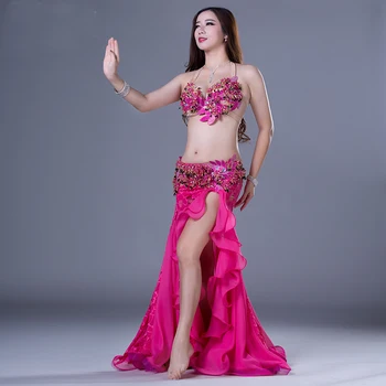 Ženy, Brušný Tanec Kostým Vyhovuje Podprsenka &Čipky fishtail Dlhé sukne Výkon Nosiť Sukne Bellydance Oblečenie Východnej Štýl Kostým