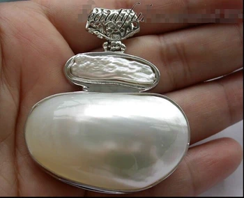 Ženy Darček REÁLNE Úžasné 45MM polmesiaca biela south sea shell mabe pearl prívesok mujer pre prírodu, čerstvý pearl reťazca 925 silver