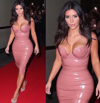 Ženy Kožené Ceruzka Šaty Popruh Sexy Bodycone Hot Kim Kardashian Celebrity Šaty Sexy Pevné Šaty pre Ženy