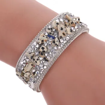 Ženy Lady Široký Náramok Zábal Velvet Crystal Detritus Bežné Strane Reťazca Šperky Príslušenstvo 8 TT@88
