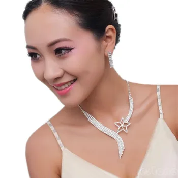 Ženy, Luxusné Crystal Svadobné Party Svadobné Šperky Sady Strapec Náhrdelníky Náušnice HOT