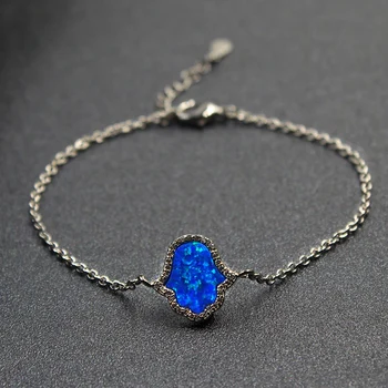 Ženy Móda 925 Sterling Silver Náramok Crystal Blue Fire Opal Kúzlo Náramok Reťazca RomanticWedding Šperky Darček 21 CM