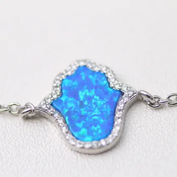Ženy Móda 925 Sterling Silver Náramok Crystal Blue Fire Opal Kúzlo Náramok Reťazca RomanticWedding Šperky Darček 21 CM