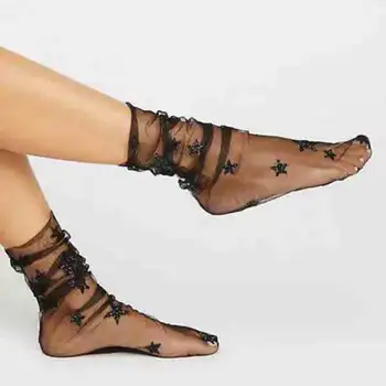 Ženy Móda Bežné Lesk Star Mäkké Oka Ponožka Transparentné Elastické Úplnej Členok Ponožka
