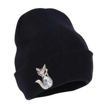 ženy, nový dizajn čiapočku dievča bežné zimné klobúk crystal korálky fox zvierat vzor žena módy čiapky veľkoobchod skullies