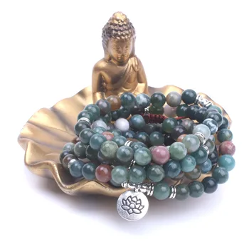 Ženy náhrdelník 108 Prírodného kameňa onyx malá náhrdelník meditácia, jóga šperky vyrábané Ručne OM lotus Buddha Kúzlo náhrdelník s Príveskom