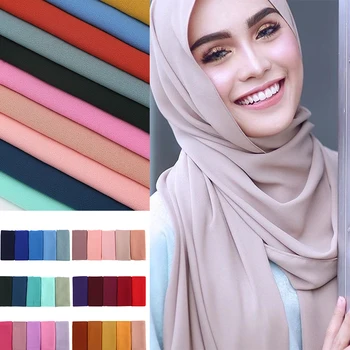 ženy obyčajný bublina šifón šatku hidžáb zábal printe farbou šály, čelenky moslimských hijabs šatky/šatku, 47 farby