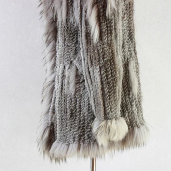 Ženy pletené skutočné skutočné králik kožušinový kabát, kabát, bundy odev & mýval golier s kapucňou mýval kožušiny pletené dlhšia bunda