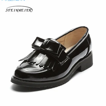 ženy ploché ležérne topánky originálne cowskin kože čela strapec čiernych ploché kolo prst ručné retro prízvukom ručne vyrábané topánky