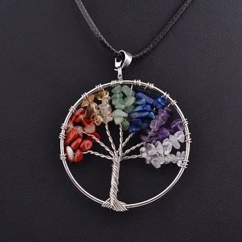 Ženy Rainbow 7 Čakra Strom Života Quartz Prívesok Náhrdelník Multicolor Múdrosť Strom Prírodného Kameňa Náhrdelník