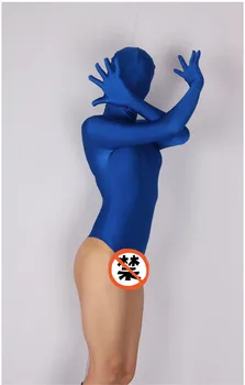 Ženy Sexy Modré Catsuit Lycra Spandex Lesklé Telo Obleky pre Klub Nosenie Jumpsuit Bielizeň Unitard Kostýmy