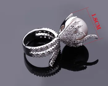Ženy simulované Pearl krúžky Vyrobené s AAA Cubic Zirconia Kolík Nastavenie Snubné prstene Zadarmo Alergie