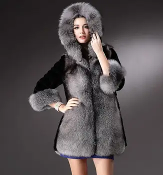 Ženy, Zimné Kapucňou Falošné kožuchy Plus Veľkosť 3XL fashion Umelé Black Faux Fox Kožušinový Kabát S Kapucňou Veľká Veľkosť s1450